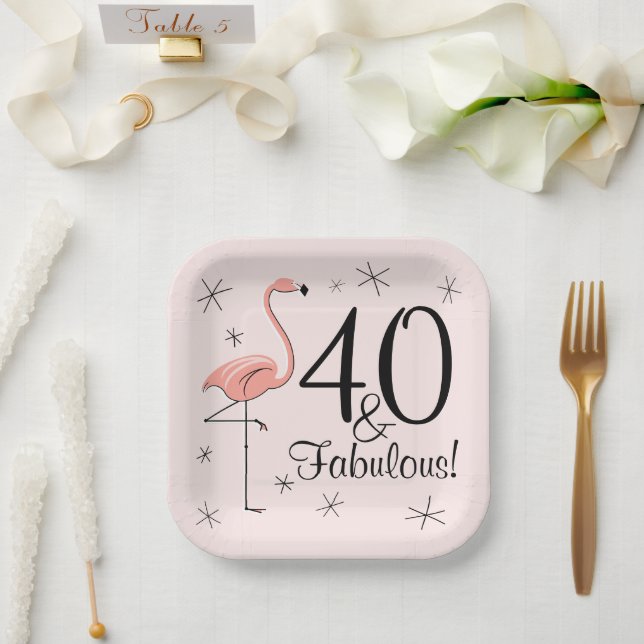 Flamingo Pink 40 und fabelhafter Platz Pappteller (Hochzeit)