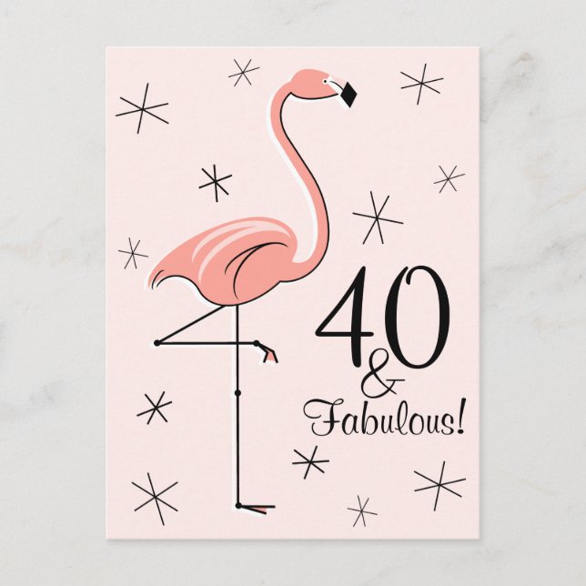 Flamingo Pink "40 und Fabulous!" vertikale Postkar Postkarte (Vorderseite)