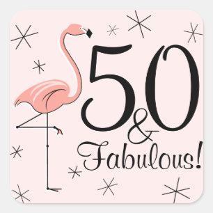 Flamingo Pink '50 und Fabulous!' Aufkleber Aquare