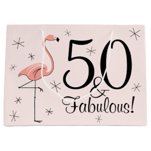 Flamingo Pink '50 und Fabulous!' Geschenktasche gr Große Geschenktüte
