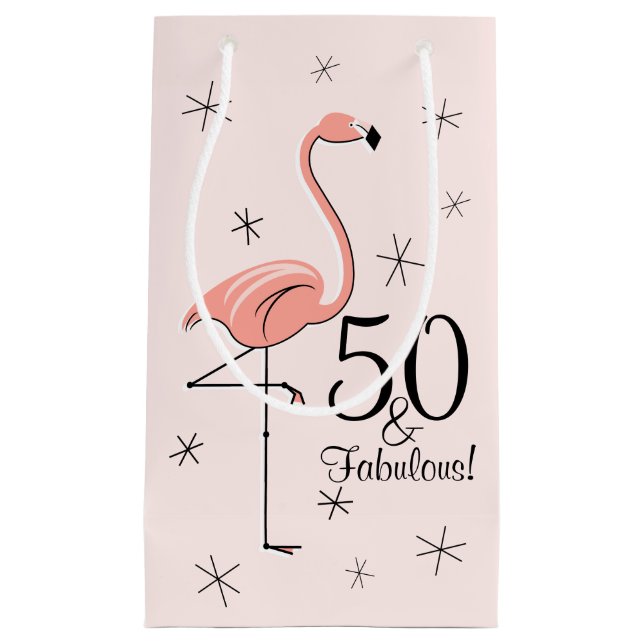 Flamingo Pink '50 und Fabulous!' Geschenktasche kl Kleine Geschenktüte (Vorderseite)