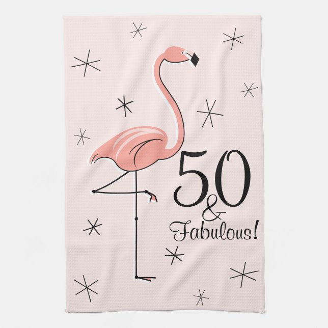 Flamingo Pink 50 und Fabulous! Küchenhandtuch Geschirrtuch (Vertikal)
