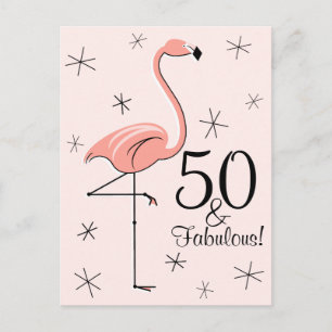 Flamingo Pink "50 und Fabulous!" vertikale Postkar Postkarte