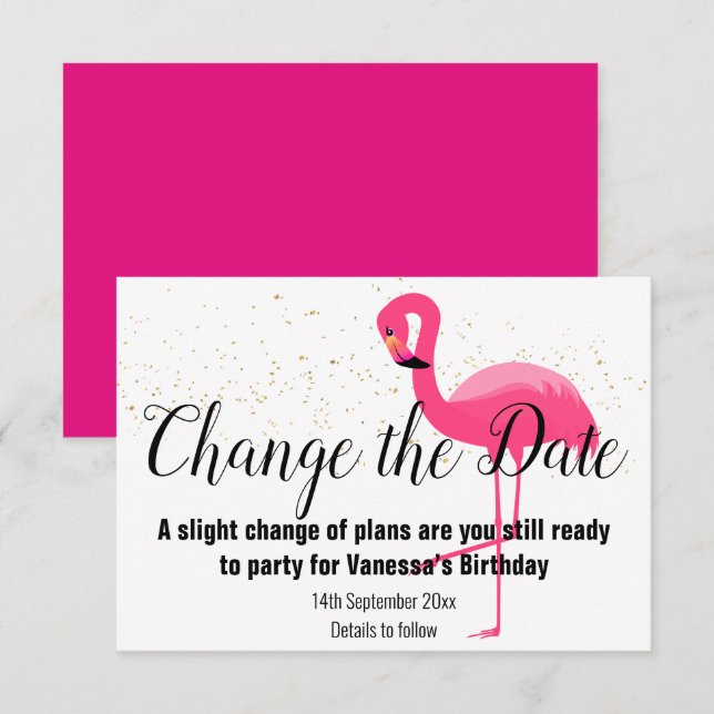 FLAMINGO PINK ÄNDERN DAS DATUM DER weißen RSVP-Kar RSVP Karte (Vorne/Hinten)