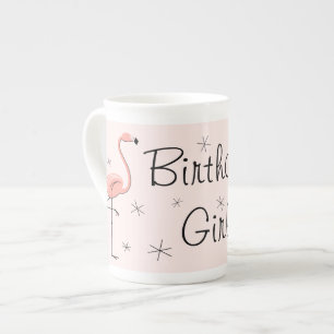 Flamingo Pink Birthday Girl Knochen China Tasse