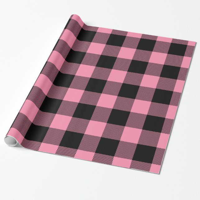 Flamingo Pink Black Huge Buffalo Kariert Lumberjac Geschenkpapier (Ungerollt)