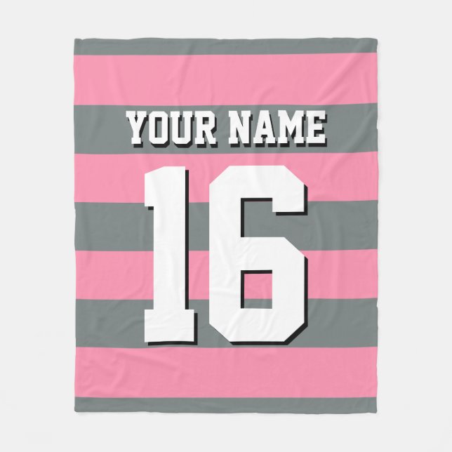 Flamingo Pink Charcoal Team Jersey Preppy Strip Fleecedecke (Vorderseite)
