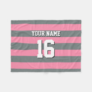 Flamingo Pink Charcoal Team Jersey Preppy Strip Fleecedecke