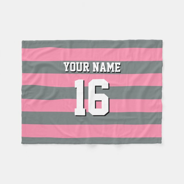 Flamingo Pink Charcoal Team Jersey Preppy Strip Fleecedecke (Vorderseite (Horizontal))