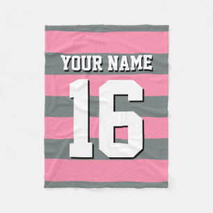 Flamingo Pink Charcoal Team Jersey Preppy Strip Fleecedecke