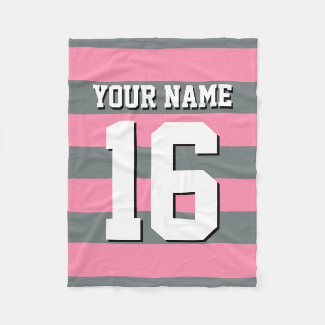 Flamingo Pink Charcoal Team Jersey Preppy Strip Fleecedecke (Vorderseite)