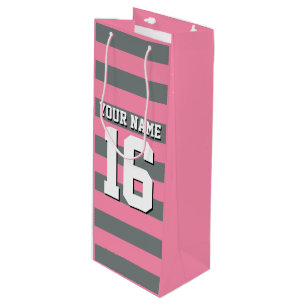 Flamingo Pink Charcoal Team Jersey Preppy Strip Geschenktüte Für Weinflaschen