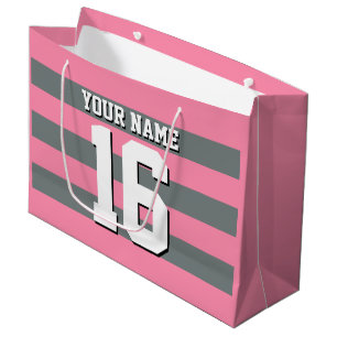 Flamingo Pink Charcoal Team Jersey Preppy Strip Große Geschenktüte