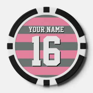 Flamingo Pink Charcoal Team Jersey Preppy Strip Pokerchips