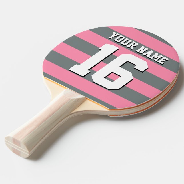 Flamingo Pink Charcoal Team Jersey Preppy Strip Tischtennis Schläger (Vorderseite)