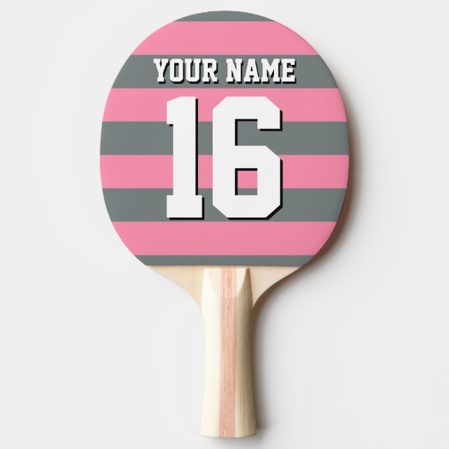 Flamingo Pink Charcoal Team Jersey Preppy Strip Tischtennis Schläger (Vorderseite)