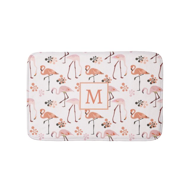 Flamingo Pink Coral Monogram Muster Badematte (Vorderseite)