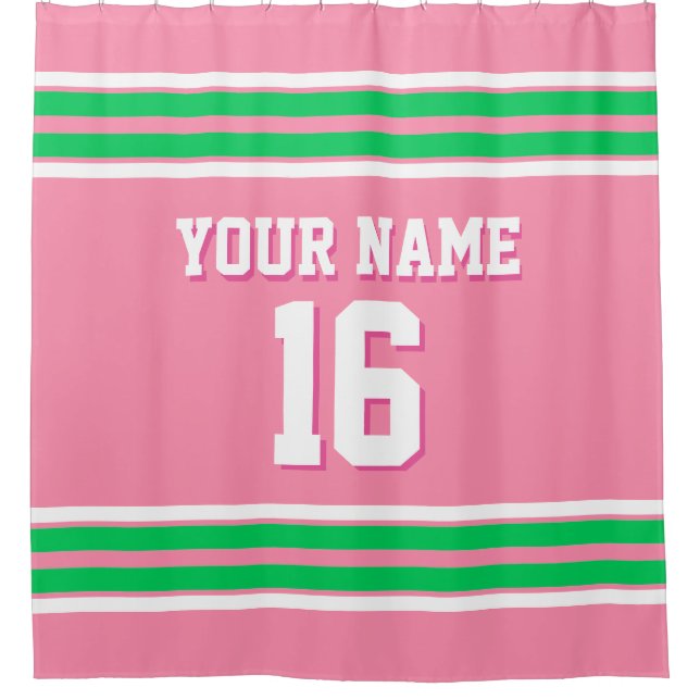 Flamingo Pink Emerald Green Stripes Sports Jersey Duschvorhang (Vorderseite)
