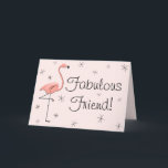 Flamingo Pink Fabulous Friend! Geburtstagskarte Karte<br><div class="desc">Inspiriertes Design Mitte des Jahrhunderts mit einer Retro-Touch mit einem rosa Flamingo und Sternen auf einem hellrosa Hintergrund. Ein individuell anpassbares Design für Sie,  um mit Ihrem eigenen Text,  Bildern und Ideen zu personalisieren. Ein originelles digitales Kunstbild,  das von Jess Perry bei QuirkyChic Retro erstellt wurde.</div>