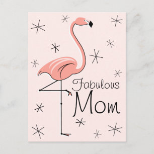 Flamingo Pink "Fabulous Mama" vertikale Postkarte