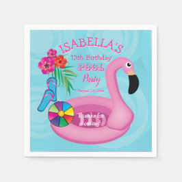 Flamingo Pink Floral 12. Geburtstag Pool Party Serviette