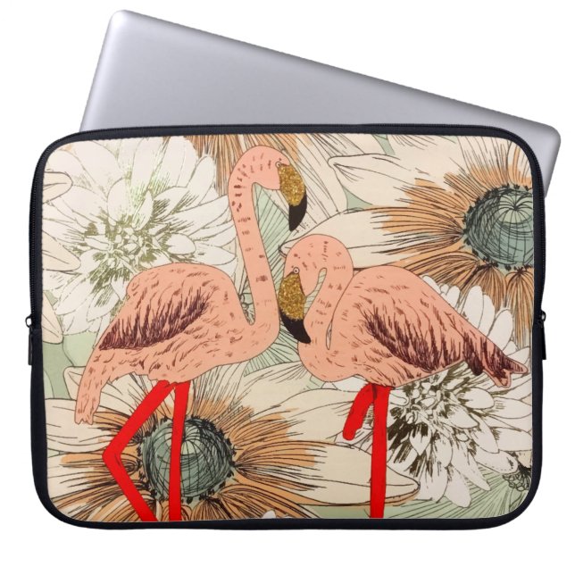 Flamingo Pink Floral Tropical Blätter Glitzer Laptopschutzhülle (Vorderseite)