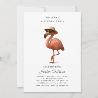  Flamingo Pink Flowers Birthday Party Invitation Feiertagskarte