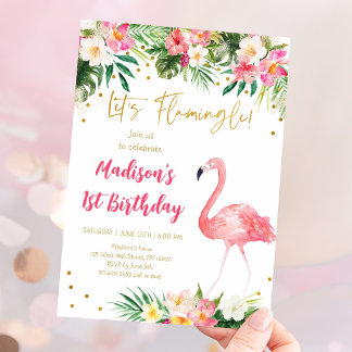 Flamingo Pink Gold Erster Geburtstag Einladung