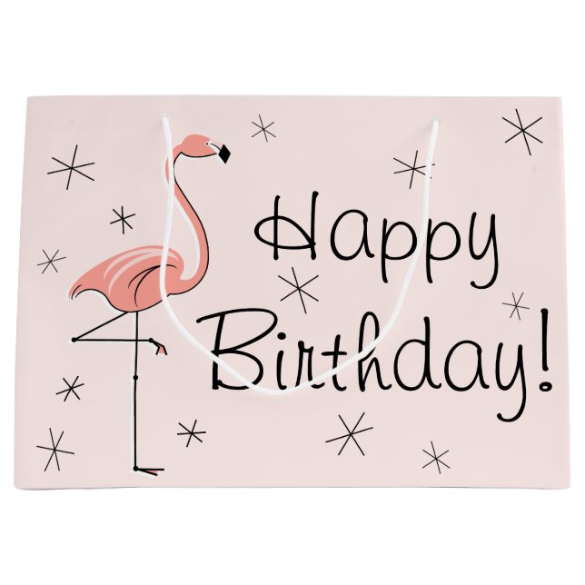 Flamingo Pink 'Happy Birthday'! Geschenktasche Große Geschenktüte (Vorderseite)