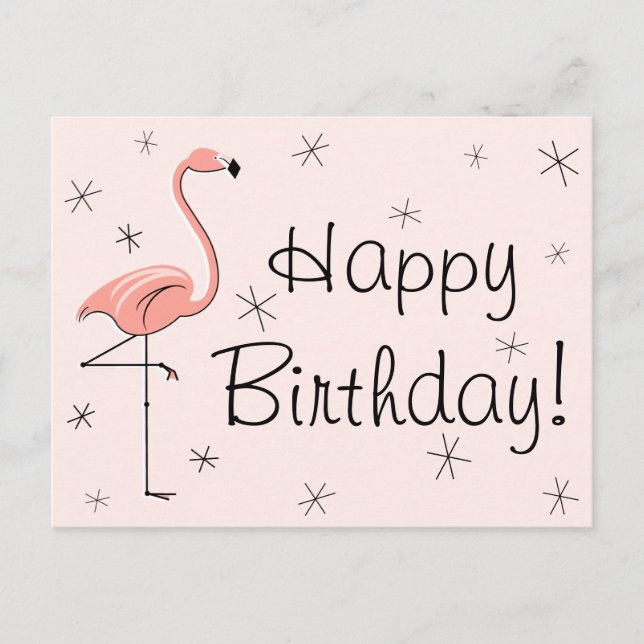 Flamingo Pink "Happy Birthday!" Postkarte (Vorderseite)