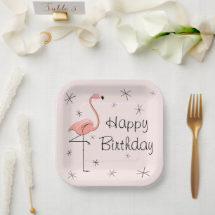 Flamingo Pink Happy Birthday Square Pappteller