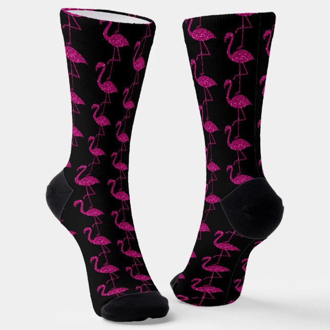 Flamingo Pink Imitate Glitzer Glitzern Muster schw Socken (Gewinkelt)