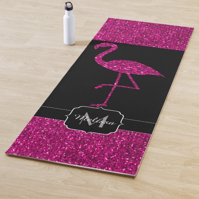 Flamingo Pink Imitate Glitzer Glitzern Schwarze Mo Yogamatte (Beispiel)