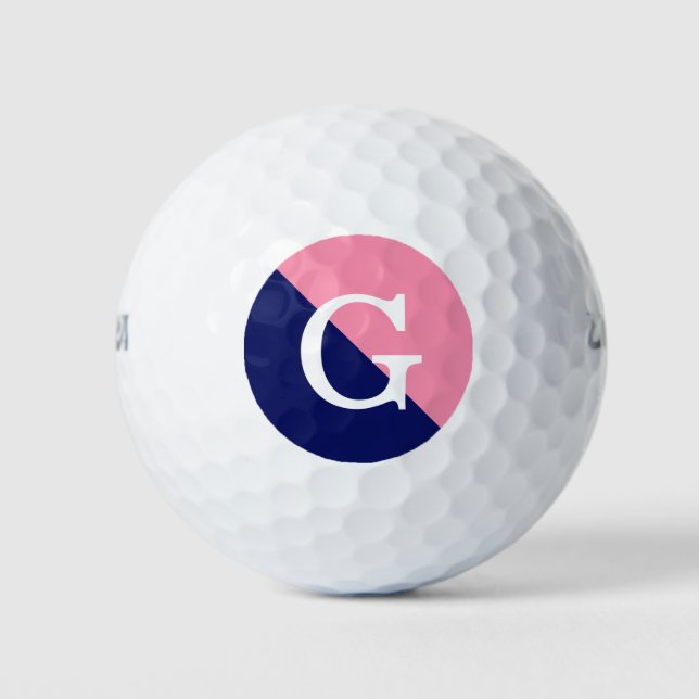 Flamingo Pink Navy Blue 2 Tone Diag Init Monogram Golfball (Vorderseite)