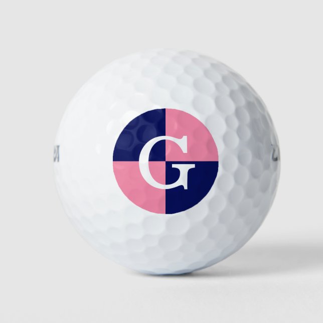 Flamingo Pink Navy Blue LG Schachbrett Monogram Golfball (Vorderseite)