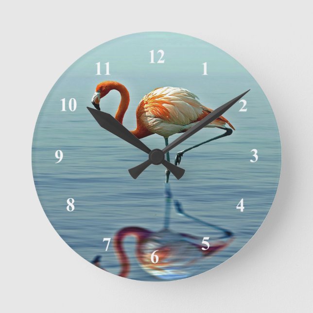Flamingo Pink Reflection Wildlife Foto Runde Wanduhr (Vorderseite)