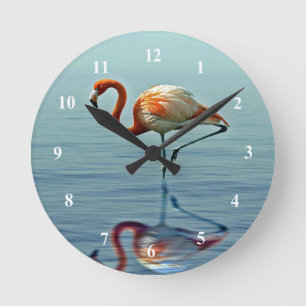 Flamingo Pink Reflection Wildlife Photo Runde Wanduhr