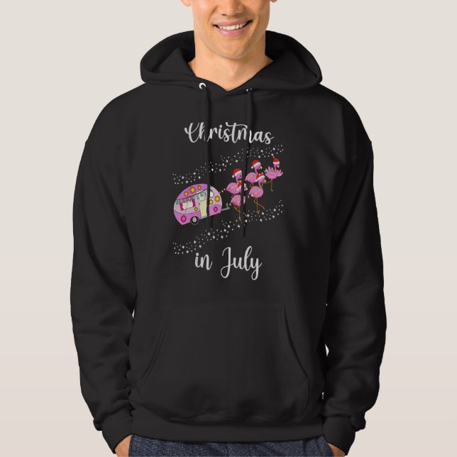 Flamingo Pink Retro Camping Weihnachten im Juli Hoodie (Vorderseite)