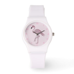 Flamingo Pink Roses Flamingos Clock Armbanduhr