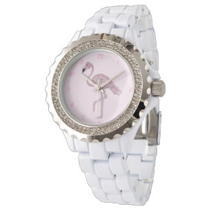 Flamingo Pink Roses Flamingos Clock Armbanduhr