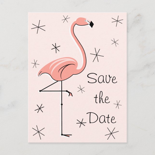 Flamingo Pink "Save the Date" vertikale Postkarte (Vorderseite)