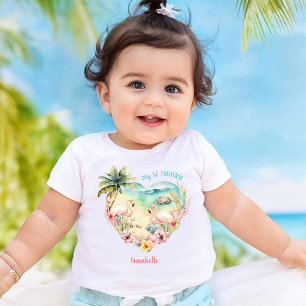 Flamingo Pink Sommer Urlaub Tropischer Girl Beach Baby T-shirt