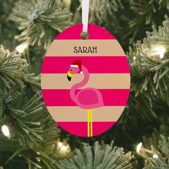 Flamingo Pink Strip Tropisches Weihnachtsfest Ornament Aus Metall (InSitu)