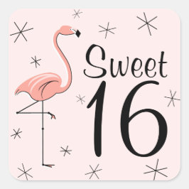 Flamingo Pink Sweet 16 Aufkleber Quadrat