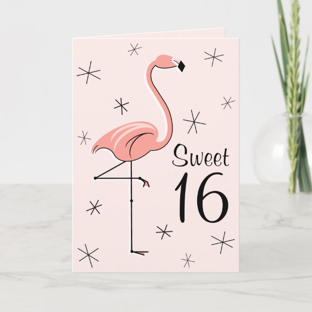 Flamingo Pink Sweet 16 Grüße Karte vertikal (Vorderseite)