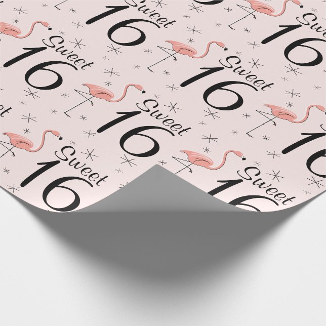 Flamingo Pink "Sweet 16" Packpapier (Ecke)