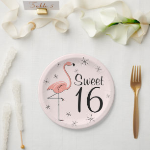 Flamingo Pink Sweet 16 Papierplatte Pappteller