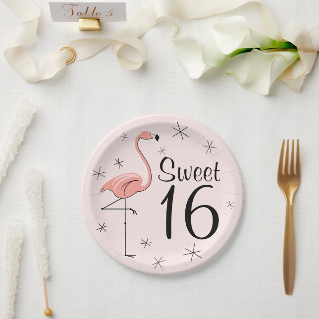Flamingo Pink Sweet 16 Papierplatte Pappteller (Hochzeit)