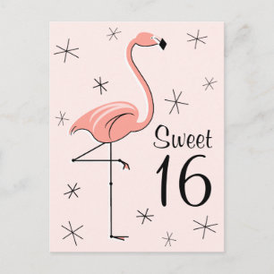 Flamingo Pink "Sweet 16" vertikale Postkarte
