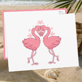 Flamingo Pink Tropical Beach Wedding Thank You Postkarte